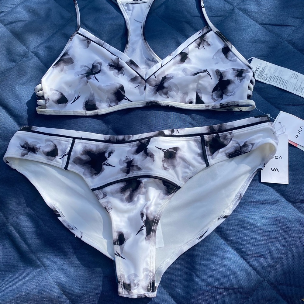 RVCA Black & White Floral Watercolor Bikini Set